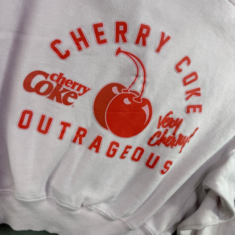 Coca-Cola Cherry Coke Hoodie Women Medium Pink Zip Up Cropped Fleece Sweatshirt - Picture 9 of 10